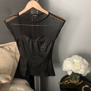 NWOT Bebe Mesh Sleeveless Faux Leather Top Size S